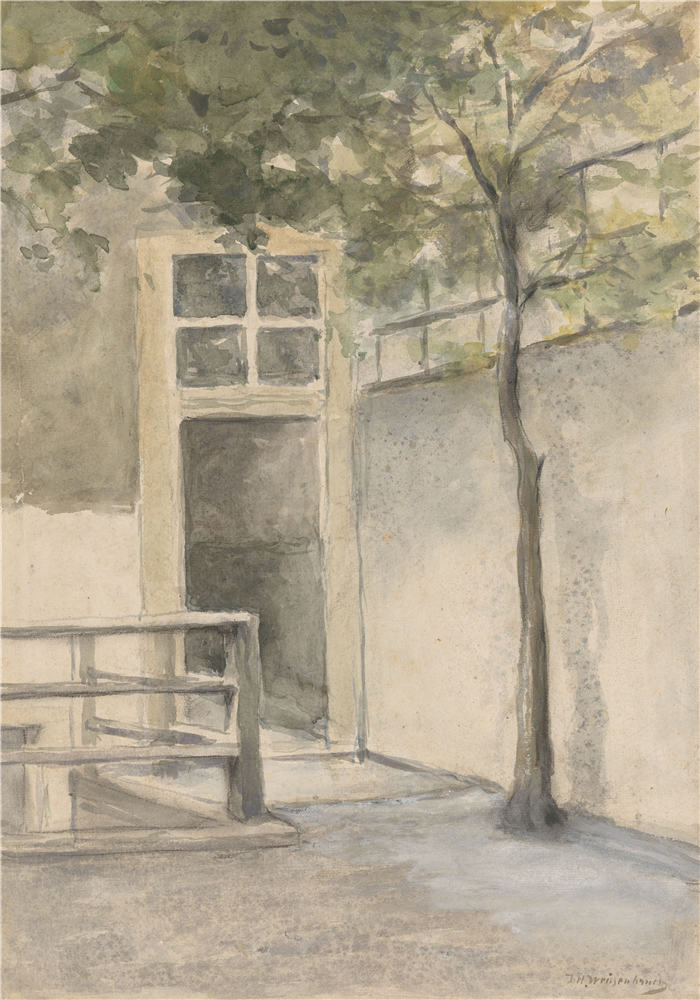 约翰·亨德里克·魏森布鲁赫(Johan Hendrik Weissenbruch)作品-从海牙 Kazernestraat 艺术家工作室看庭院(1834 - 1903 年)