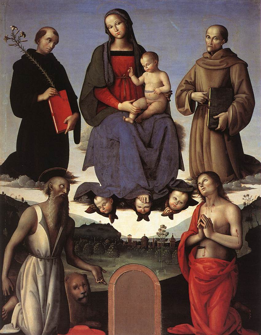 彼得罗·佩鲁吉诺(Pietro Perugino,意大利)-麦当娜和四个圣徒(特齐祭坛画)