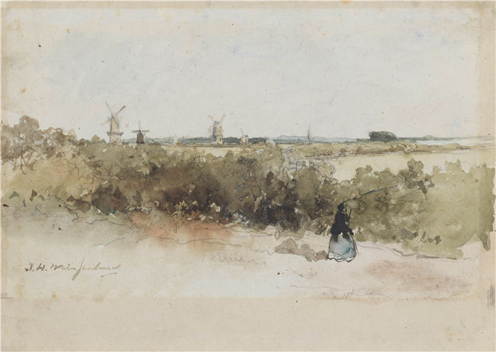 约翰·亨德里克·魏森布鲁赫（Johan Hendrik Weissenbruch，荷兰，1824 - 1903 年）作品-风车景观 (1834 - 1903)