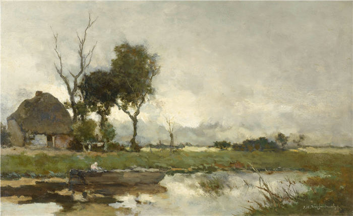 约翰·亨德里克·魏森布鲁赫(Johan Hendrik Weissenbruch,荷兰,1824 - 1903 年)作品-秋季风景(c. 1875 - c. 1903)