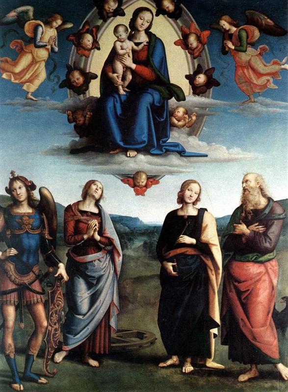 彼得罗·佩鲁吉诺(Pietro Perugino,意大利)-麦当娜与孩子和圣徒的荣耀