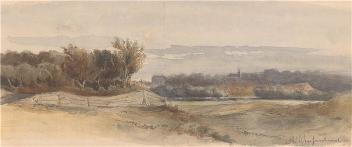 约翰·亨德里克·魏森布鲁赫（Johan Hendrik Weissenbruch，荷兰，1824 - 1903 年）作品-全景景观（1903 年或之前）