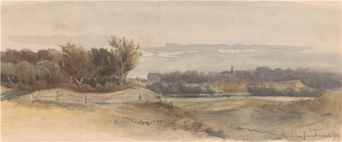 约翰·亨德里克·魏森布鲁赫(Johan Hendrik Weissenbruch,荷兰,1824 - 1903 年)作品-全景景观(1903 年或之前)
