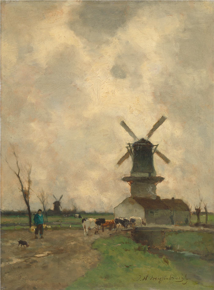 约翰·亨德里克·魏森布鲁赫(Johan Hendrik Weissenbruch,荷兰,1824 - 1903 年)作品-磨坊 (1870 - 1903)