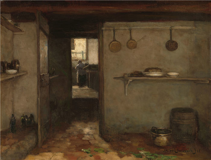 约翰·亨德里克·魏森布鲁赫(Johan Hendrik Weissenbruch,荷兰,1824 - 1903 年)作品-海牙艺术家之家的地窖(1888 年)