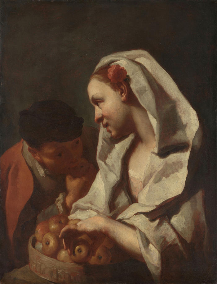 多梅尼科·马乔托（Domenico Maggiotto，意大利，1713–1794）作品-卖水果的女孩 (1745 - 1770)
