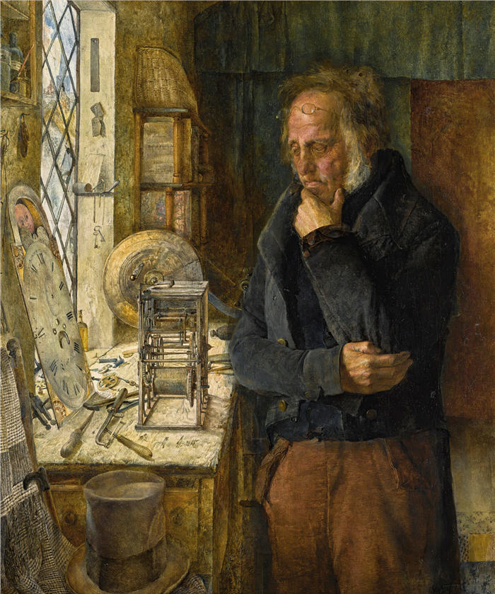 詹姆斯坎贝尔(James Campbell ,英,1828 – 1893)作品-我们村里的钟表匠解决了一个问题