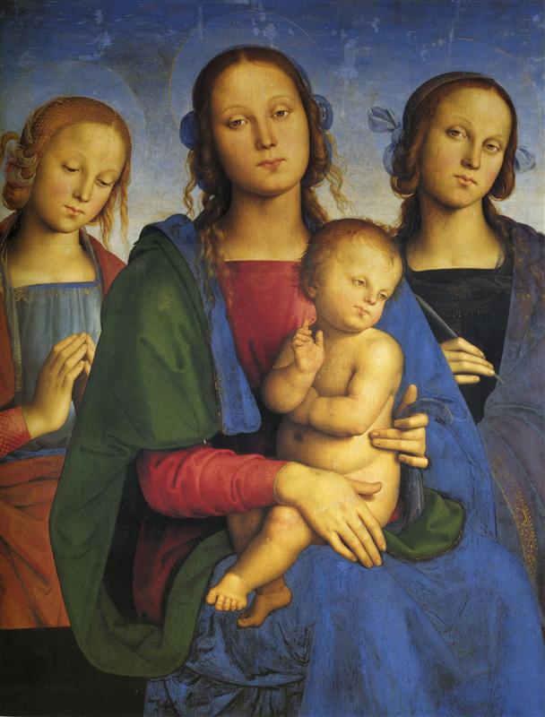 彼得罗·佩鲁吉诺(Pietro Perugino,意大利)-麦当娜和孩子与圣凯瑟琳和圣罗莎