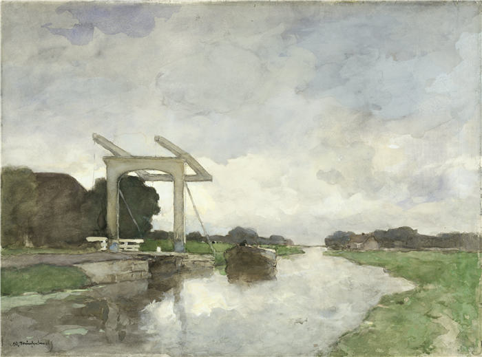 约翰·亨德里克·魏森布鲁赫(Johan Hendrik Weissenbruch,荷兰,1824 - 1903 年)作品-北吊桥(约 1890 年)