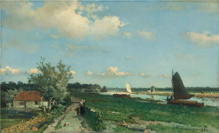约翰·亨德里克·魏森布鲁赫(Johan Hendrik Weissenbruch)作品-Rijswijk 附近的 Trekvliet 航运运河景观(1868 年)