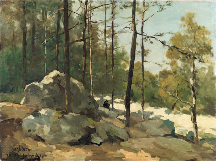 约翰·亨德里克·魏森布鲁赫(Johan Hendrik Weissenbruch,荷兰,1824 - 1903 年)作品-巴比松附近的林地景观(1900 年)
