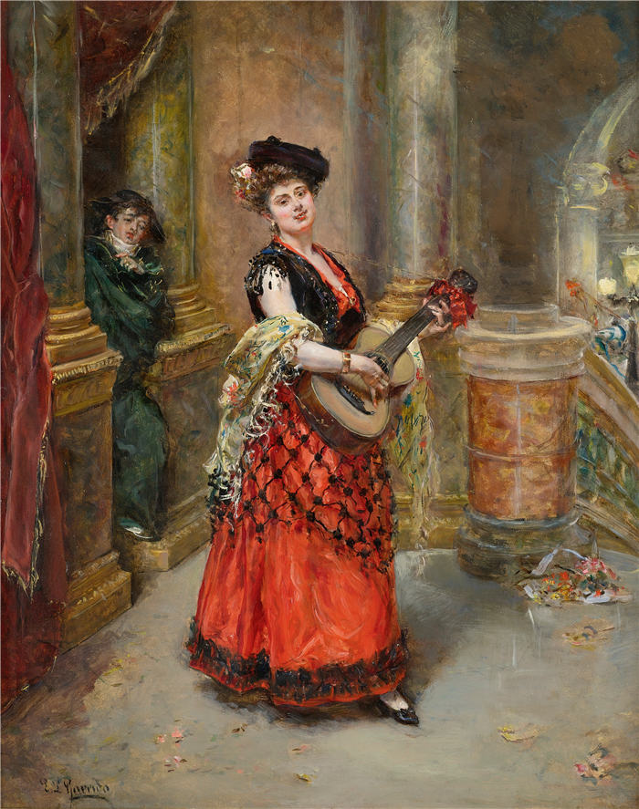 爱德华多·莱昂·加里多（Eduardo Leon Garrido，西班牙，1856-1906）作品-美丽的吉他手