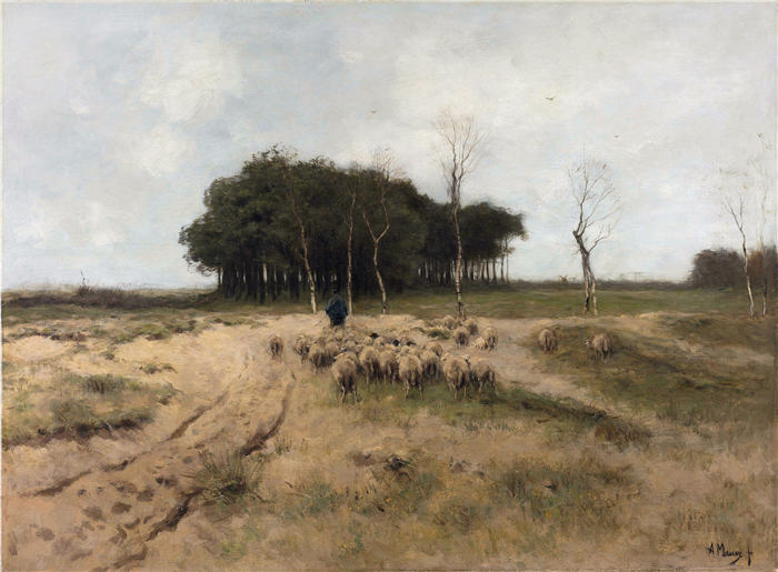 安东·莫夫（Anton Mauve，荷兰）作品-在拉伦附近的荒地 (1887)