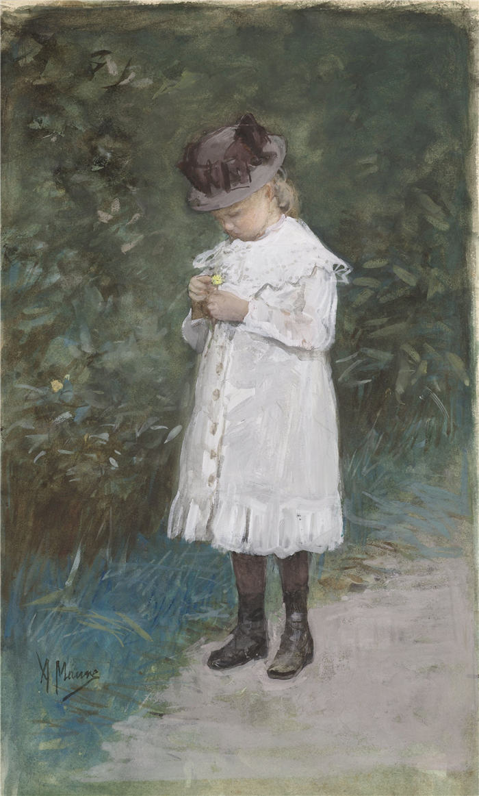 安东·莫夫（Anton Mauve，荷兰）作品-Elisabeth Mauve (b. 1875)，艺术家的女儿 (1875 - 1888)