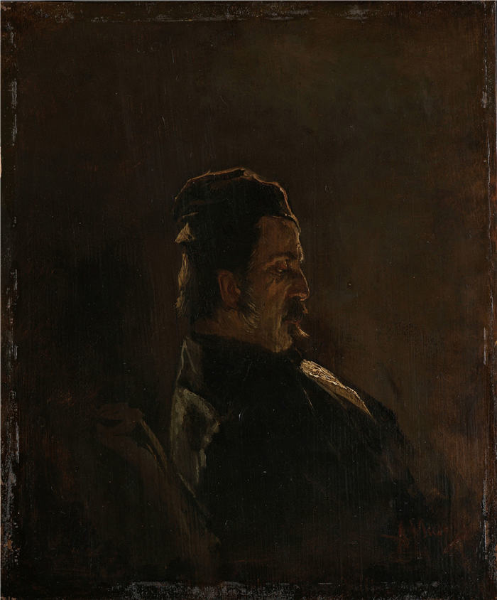 安东·莫夫（Anton Mauve，荷兰）作品-画家彼得·弗雷德里克·范奥斯的肖像（1855 年）