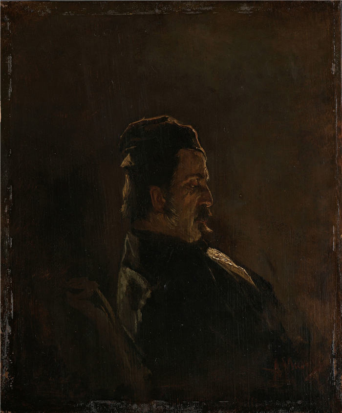 安东·莫夫(Anton Mauve,荷兰)作品-画家彼得·弗雷德里克·范奥斯的肖像(1855 年)