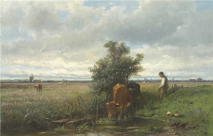 安东·莫夫（Anton Mauve，荷兰）作品-牛浇水
