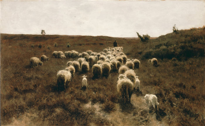 安东·莫夫（Anton Mauve，荷兰）作品-羊群归来，拉伦