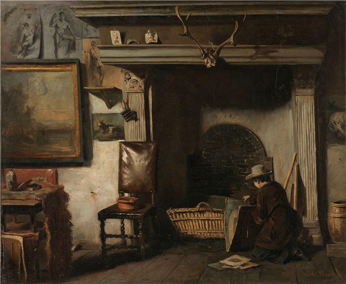 安东·莫夫（Anton Mauve，荷兰）作品-哈勒姆画家 Pieter Frederik van Os 的工作室（c. 1856 - c. 1857）