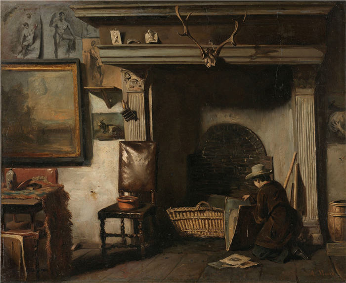 安东·莫夫(Anton Mauve,荷兰)作品-哈勒姆画家 Pieter Frederik van Os 的工作室(c. 1856 - c. 1857)