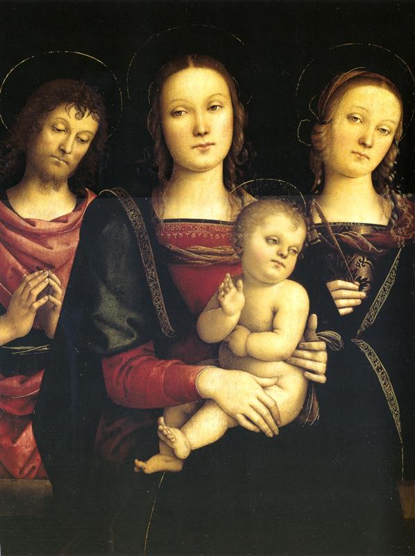 彼得罗·佩鲁吉诺（Pietro Perugino，意大利）-施洗者圣约翰和凯瑟琳之间的圣母子