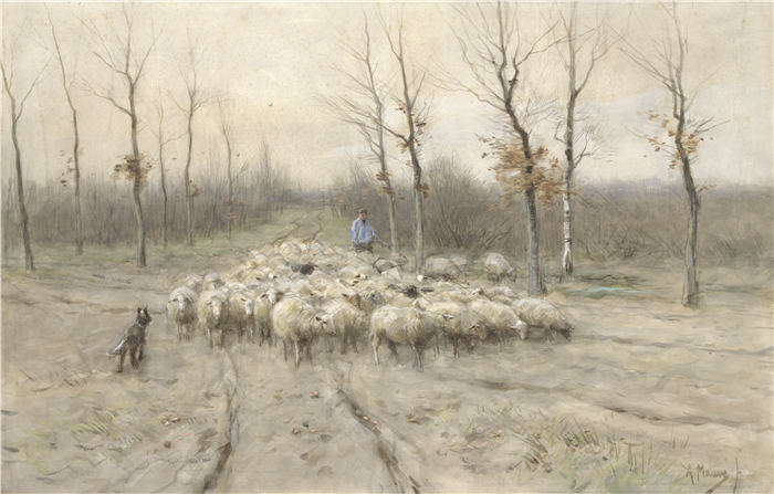 安东·莫夫(Anton Mauve,荷兰)作品-拉伦附近荒野上的羊群(1848 - 1888 年)
