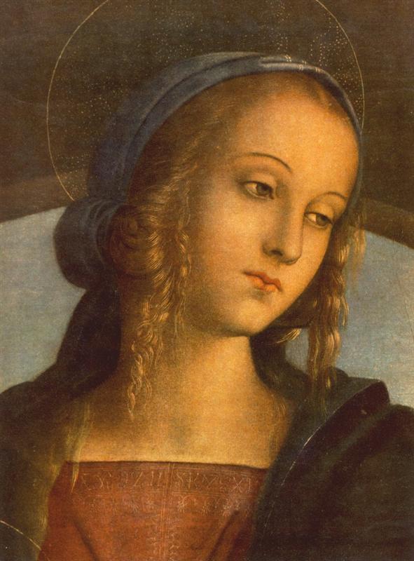 彼得罗·佩鲁吉诺（Pietro Perugino，意大利）-施洗者圣约翰和圣塞巴斯蒂安之间的圣母（细节 1）