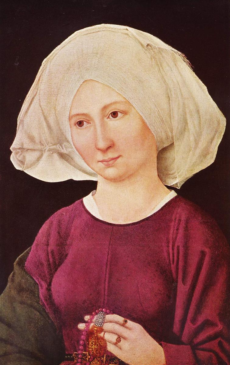 马丁·施恩告尔（Martin Schongauer，1445-1491，德国）作品-一个年轻女子的肖像
