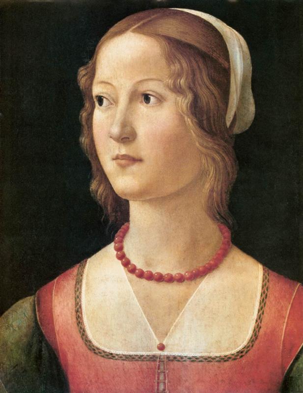 多梅尼哥·基尔兰达约（Domenico Ghirlandaio，1448-1494，意大利）作品-一个年轻女子的肖像