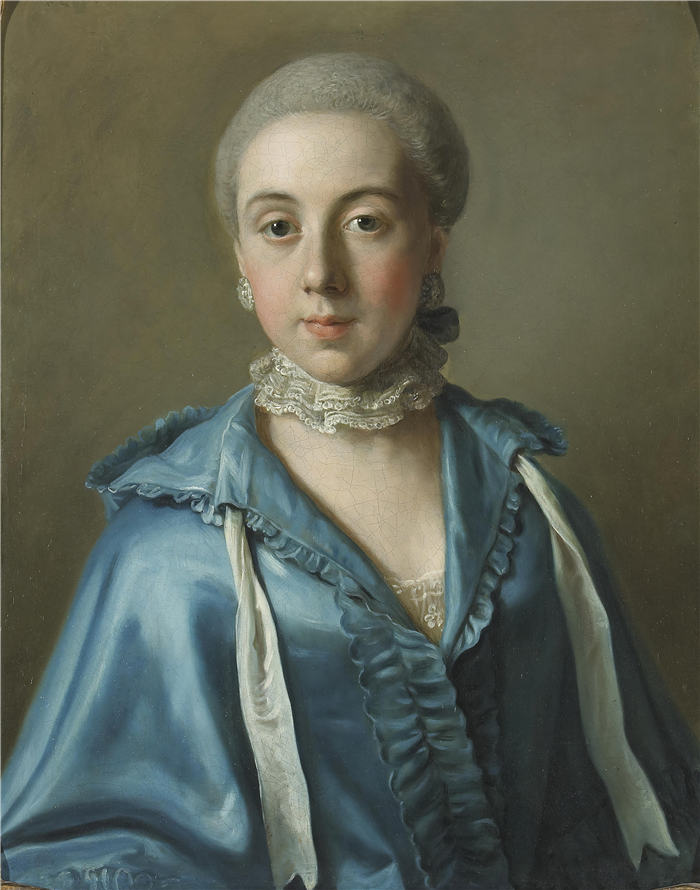 让-艾蒂安·利奥塔尔（Jean-Etienne Liotard ，瑞士，1702-1789 年）作品-一位穿着蓝色连衣裙和蕾丝领的女士的肖像