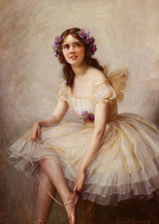 前1000幅世界名画-《正在穿鞋的姑娘》 德拉波 英国