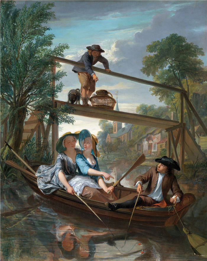尼古拉斯·维尔科列(Nikolaas Verkolje,荷兰画家)作品-垂钓者(约 1744 年)