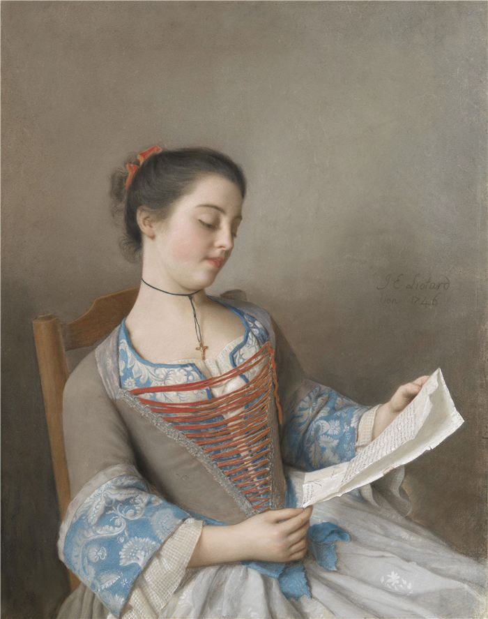 让-艾蒂安·利奥塔尔（Jean-Etienne Liotard ，瑞士，1702-1789 年）作品-艺术家的侄女 Marianne Lavergne，被称为“La Liseuse”（1746 年）