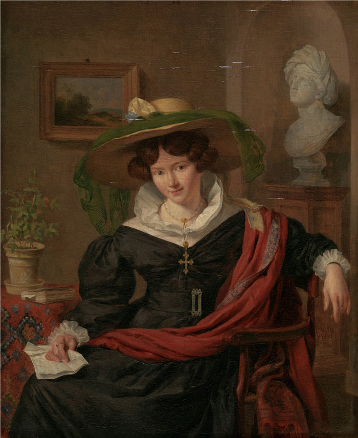 查尔斯·范·贝弗伦（Charles van Beveren ，比利时，1809–1850）作品-卡罗来纳·弗雷德里卡·克斯特的肖像，路易斯·罗耶的妻子（1830 年）
