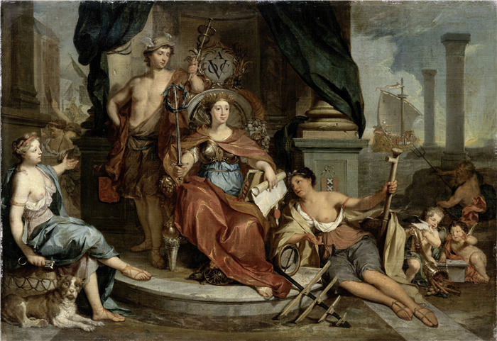 尼古拉斯·维尔科列（Nikolaas Verkolje，荷兰画家）作品-荷兰东印度公司的神化（VOC 阿姆斯特丹商会的寓言）（1702 - 1746 年）