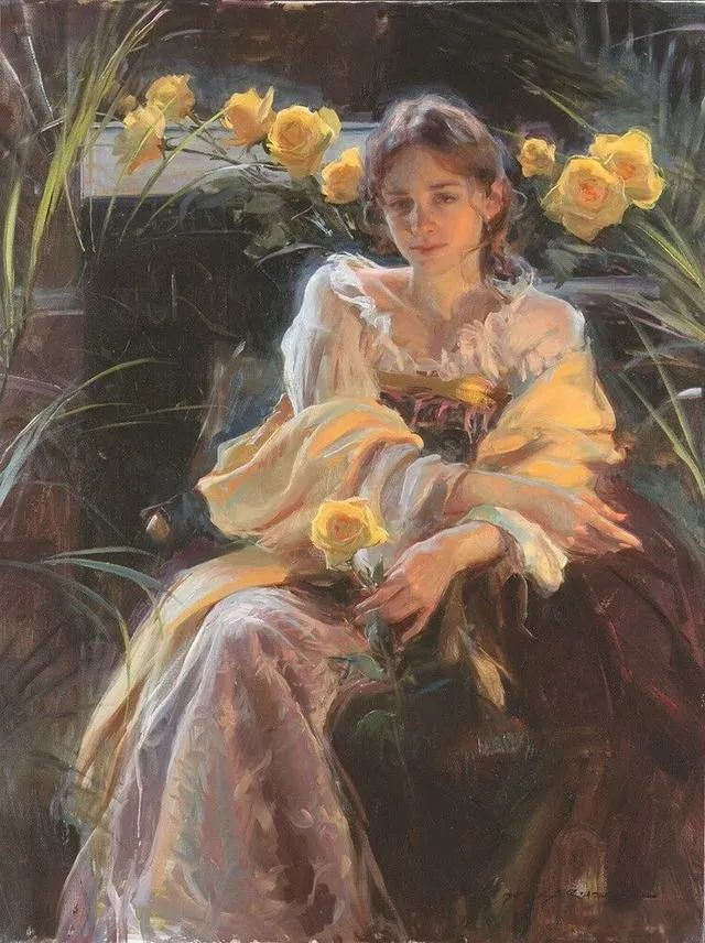 前1000幅世界名画-《她在花丛中》丹尼尔夫捷哈兹 美国 