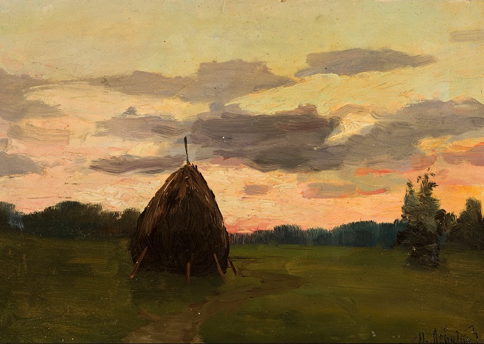 艾萨克·列维坦（Isaac Levitan，俄罗斯，1860 - 1900 年）作品-干草堆的风景（1886 年）