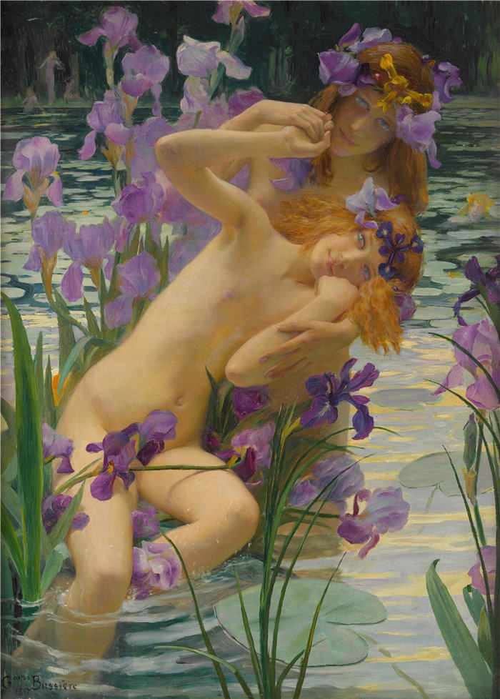 加斯顿·布西埃（Gaston Bussière ，法国，1862-1929 年）作品-鸢尾花 (1897)