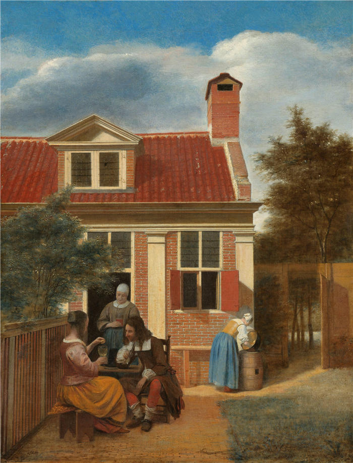 彼得·德·霍赫(Pieter de Hooch,荷兰画家)作品-房子后面的庭院中的人物(c. 1663 - c. 1665)