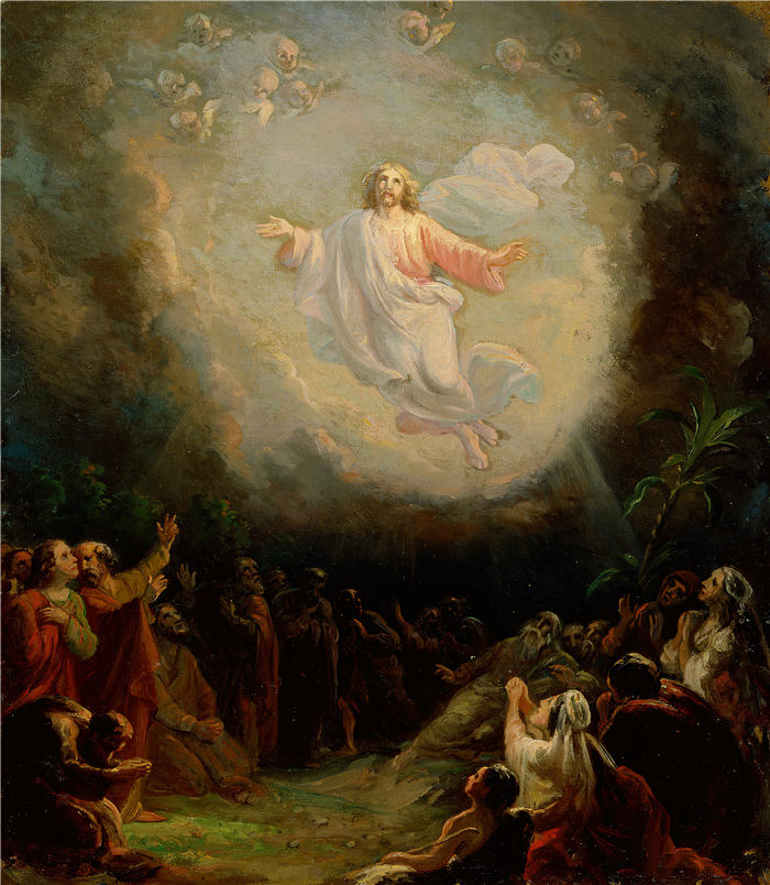 罗伯特·威廉·艾克曼（Robert Wilhelm Ekman ，芬兰，1808 –1873 年）作品-基督升天，莱姆兰祭坛上的素描（1872 年）