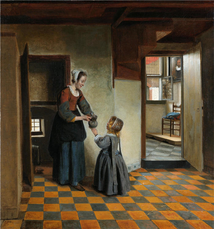 彼得·德·霍赫(Pieter de Hooch,荷兰画家)作品-储藏室里有孩子的女人(c. 1656 - c. 1660)