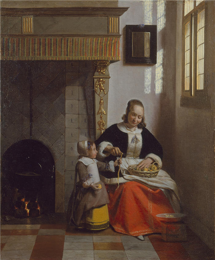 彼得·德·霍赫(Pieter de Hooch,荷兰画家)作品-剥苹果的女人(约 1663 年)