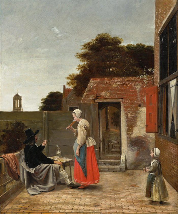 彼得·德·霍赫（Pieter de Hooch，荷兰画家）作品-一位年轻女士读信的室内（1668 年）