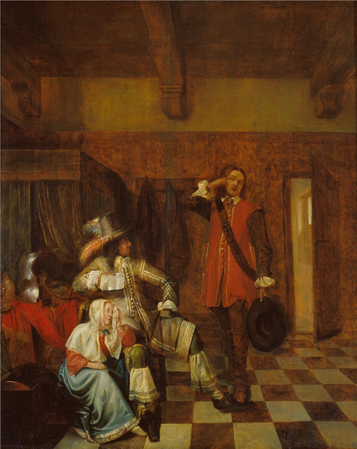 彼得·德·霍赫（Pieter de Hooch，荷兰画家）作品-坏消息的使者（约 1655 年）