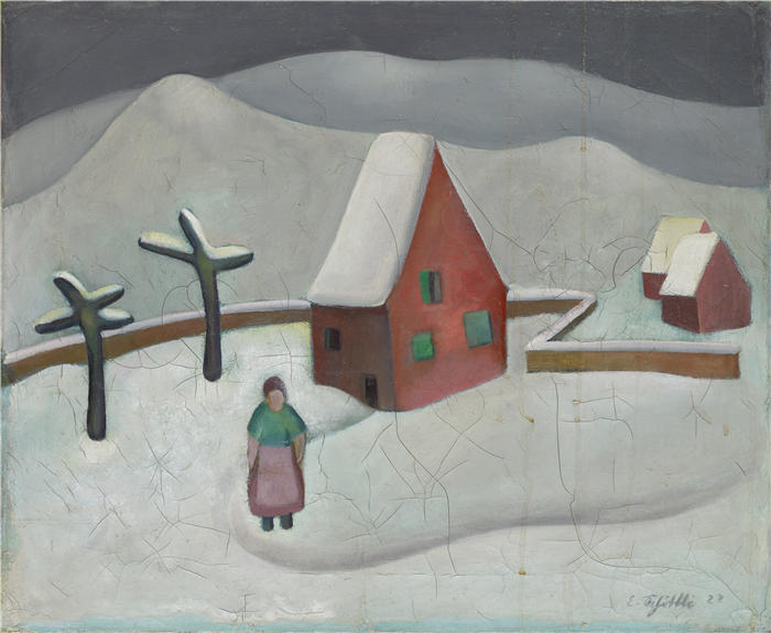伊曼纽尔·肖特利（Emanuel Schöttli， 瑞士，1895-1926 年）作品-红房子的冬景（1922）