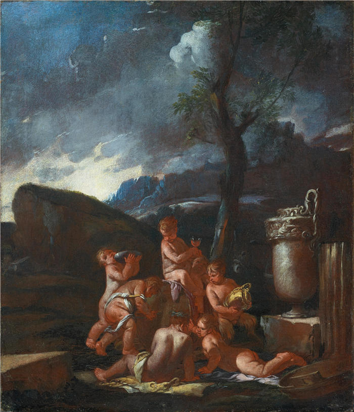 朱利奥·卡尔皮奥尼（Giulio Carpioni，意大利）作品-酒神与 putti(1)