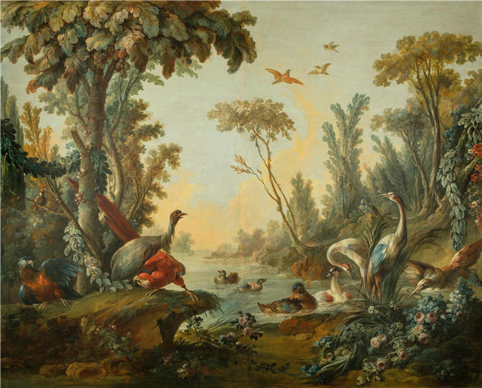让-巴蒂斯特·休（Jean-Baptiste Huet，法国）作品-景观与涉禽（1765 - 1770）
