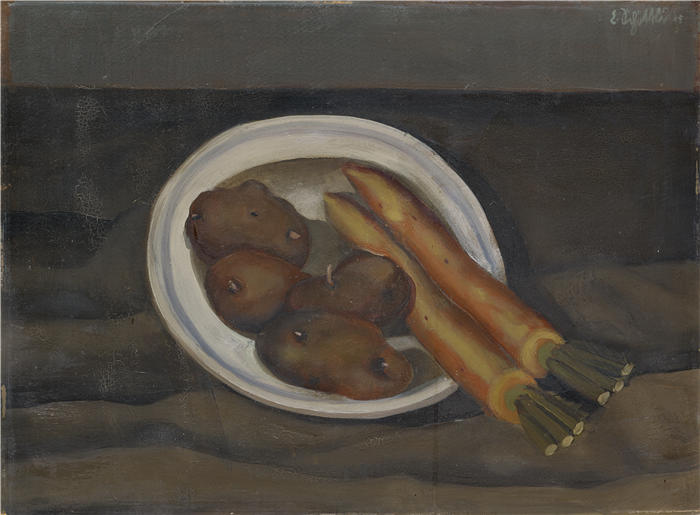 伊曼纽尔·肖特利（Emanuel Schöttli， 瑞士，1895-1926 年）作品-甜菜和土豆的静物 (1925)