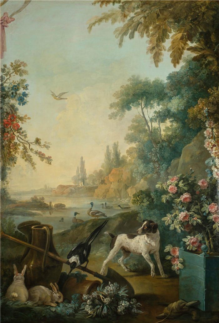 让-巴蒂斯特·休（Jean-Baptiste Huet，法国）作品-风景与狗 (1765 - 1770)