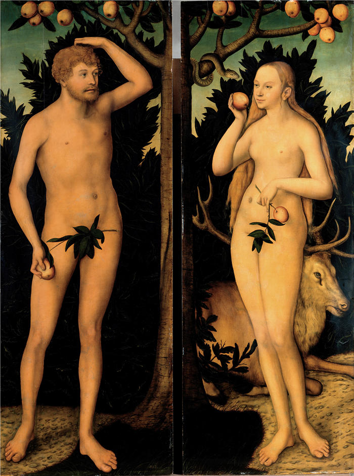 小卢卡斯·克拉纳赫（Lucas Cranach the Younger ，德国）作品-亚当和夏娃（1537 年后）